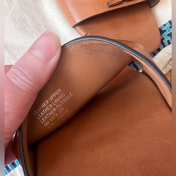 Tory Burch Tan Ines Leather Single-Band Slide Sandals - Picture 8 of 11